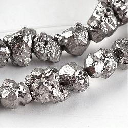 Galvanisierter natürlicher Drache Knochen Stein Perlen Stränge, Nuggets, Silbern Plattiert Versilbert, 6~12x6~8x4~7 mm, Bohrung: 0.8~1 mm, ca. 58~60 Stk. / Strang, 15.5 Zoll ~ 15.7 Zoll