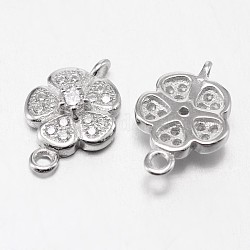Flower 925 Sterling Silber Micro Pave Zirkonia Verbinder, Platin Farbe, 14x9x3 mm, Bohrung: 1 mm