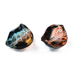 Perles de verre peintes par pulvérisation transparent, deux tons, Dumplings, turquoise moyen, 10x13x9mm, Trou: 1.2mm