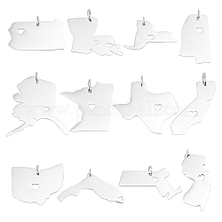 Unicraftale 12Pcs 12 Style 201 Stainless Steel Pendants, Laser Cut, Map, Stainless Steel Color, 14~29.5x11~31x1mm, Hole: 3mm, 1pc/style
