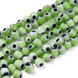 Chapelets de perle rondes au mauvais œil manuelles, vert olive, 4mm, Trou: 1mm, Environ 100 pcs/chapelet, 14.56 pouce