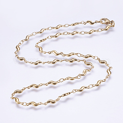 304 Stainless Steel Chain Necklaces, with Lobster Claw Clasps, Ion Plating (IP), Wave shape, Golden, 17.7 inch(45cm)