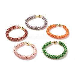 Glass Seed Beaded Bracelet with Brass Magnetic Clasp, Braided Bracelet for Women, Mixed Color, 7-1/2 inch(19cm)