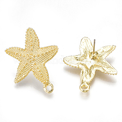 Accessoires de clous d'oreilles en alliage, avec boucle, épingles en acier, étoile de mer / étoiles de mer, or clair, 30x26mm, Trou: 2mm, pin: 0.7 mm