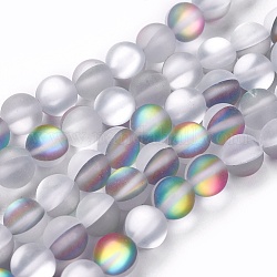 Synthetische Mondstein Perlen Stränge, holographische Perlen, Runde, 6 mm, Bohrung: 0.8 mm, ca. 60~62 Stk. / Strang, 14~15 Zoll