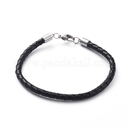 Braided Leather Bracelets Making, with 304 Stainless Steel Cord End Caps and Lobster Claw Clasps, Stainless Steel Color, 7-1/4 inch(18.5cm), 4mm