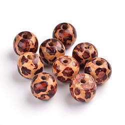 Printed Natural Wood Beads, Round, Coconut Brown, 20x18mm, Hole: 4~5mm, about 458pcs/1000g
