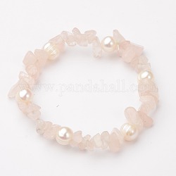 Bracelets élastiques aux pépites de pierres précieuses, avec des perles de grade B pomme de terre perle d'eau douce, quartz rose, 55mm