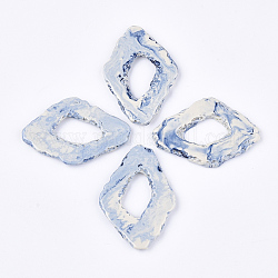 Perline di resina semi-forate, per grandi pendenti, fette di pietre preziose imitazione, rombo, blu fiordaliso, 53~57x36~38x4~5mm, mezzo buco: 1 mm