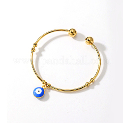Véritables bracelets manchette en acier inoxydable plaqué or 18 carat, bracelet à breloques en émail mauvais œil pour femme, Dodger bleu, diamètre intérieur: 2-3/8 pouce (6 cm)