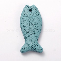 Synthetic Lava Rock Big Fish Pendants, Dyed, Sky Blue, 72x33x11mm, Hole: 4mm