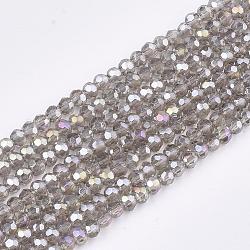 Chapelets de perles en verre électroplaqué, de couleur plaquée ab , facetté (32 facettes), ronde, gris clair, 4mm, Trou: 0.5mm, Environ 100 pcs/chapelet, 14.2 pouce