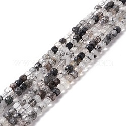 Naturale nero rutilato perle di quarzo fili, sfaccettato, cubo, 4x4x4mm, Foro: 0.8 mm, circa 108pcs/filo, 15.28~15.51 pollice (38.8~39.4 cm)