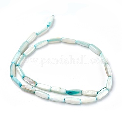 Freshwater Shell Beads Strands, Dyed, Rectangle, Turquoise, 14~15x5~8x2~6mm, Hole: 0.6mm, about 28~30pcs/strand, 16.1 inch(41cm)