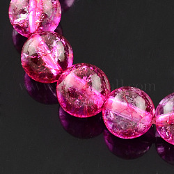 Natural Crackle Quartz Beads Strands, Dyed, Round, Deep Pink, 10~11mm, Hole: 1mm, about 39pcs/strand, 15.7inch