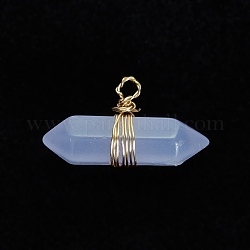 Luminous Glass Pendants, with Golden Tone Copper Wire Wrapped, Bullet, Golden, 11x23x7mm, Hole: 1.6mm