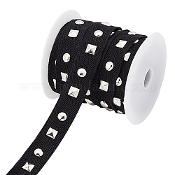 AHANDMAKER 9.84 Yards 20 mm Wide Sliver Aluminum Studded Polyester Cord, Black Flat Polyester Ribbon Trim with Round and Square Rivets, for DIY Craft and Hat Belt Headband Garment Sewing Decoration