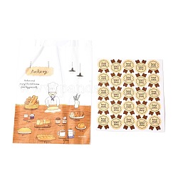 Rectangle avec des sacs à pâtisserie en papier à motif de pain, pas de poignée et sacs étanches à l'huile, avec autocollant, pour l'emballage cadeau et alimentaire, orange, 32x21x0.05 cm