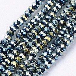 Fili di perle di vetro placcato, sfaccettato, rondelle, verde placcato, 3x2mm, Foro: 0.5 mm, circa 188~190pcs/filo, 14.5 pollice