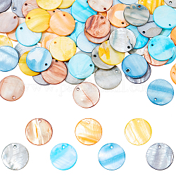 Ahadermaker 70шт 7 цвета окрашенные натуральные плоские круглые подвески в форме ракушек, разноцветные, 25x2 мм, отверстие : 2 мм, 10 шт / цвет