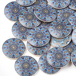 Ciondoli in legno stampato, rotondo e piatto, cielo blu, 30x5mm, Foro: 1 mm