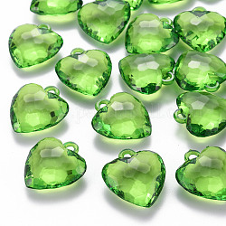 Transparenten Acryl-Anhänger, facettiert, Herz, grün, 31.5x29x12.5 mm, Bohrung: 4 mm, ca. 90 Stk. / 500 g