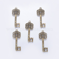 Alliage de style tibétain clés grand squelette pendentifs, Sans cadmium & sans nickel & sans plomb, bronze antique, 60x22x2mm, Trou: 2mm