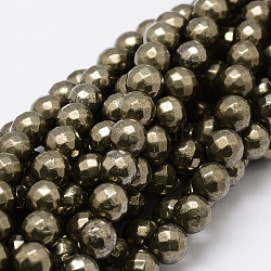 Facettes brins ronds de perles de pyrite naturelle, 10mm, Trou: 1mm, Environ 40 pcs/chapelet, 15.3 pouce