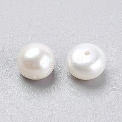 Grado aa perle d'acqua dolce coltivate naturali, foro mezzo forato, mezzo tondo, bianco, 7.5~8x5.5~6.5mm, Foro: 1 mm