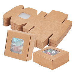 Scatola di carta kraft creativa pieghevole quadrata, confezione regalo con finestra in pvc a vista, tan, 5.5x5.5x2.5cm