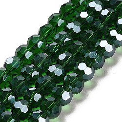 Fili di perle di vetro placcato, lustro di perla placcato, sfaccettato (32 sfaccettatura), tondo, verde scuro, 8x7mm