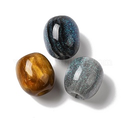 Perles européennes scintillantes en résine, Perles avec un grand trou   , baril, couleur mixte, 17.5~19x16.5~17mm, Trou: 5mm