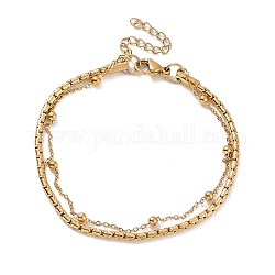 304 bracelet multi-rangs en acier inoxydable, bracelet double couche chaîne satellite et boîte pour femme, or, 7-1/2 pouce (19 cm)