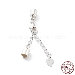 925 Sterling Silver Curb Chain Extender, End Chains with Lobster Claw Clasps and Cord Ends, Heart Chain Tabs, with S925 Stamp, Silver, 24mm