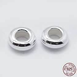 925 стерлингов серебряные шарики Spacer, рондель, серебряные, 7x2.5 мм, отверстие : 3.5 мм