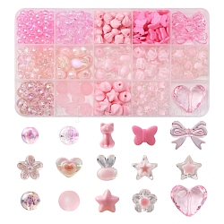 238Pcs 15 Style Transparent & Opaque Acrylic Beads, with Crackle Style and Frosted, Mixed Shapes, Mixed Color, 6~25x7~29.5x4~16mm, hole: 1.6~3mm