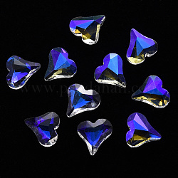 Heart Translucent Glass Cabochons, Rainbow Plated, Nail Art Decoration Accessories, Faceted, Clear AB, 8.5x8.5x3.5mm