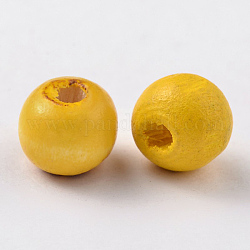 Природных шарики древесины, окрашенные, круглые, без свинца, желтые, 10x8.5 мм, отверстие : 3.5 мм, Около 3000 шт / 1000 г