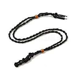 編み込みワックスロープコード マクラメポーチ ネックレス作り  調節可能なウッドビーズ 交換可能な石のネックレス  ブラック  35.43インチ（90cm）  4mm