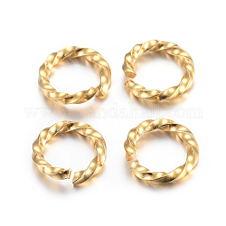 304 anelli di salto in acciaio inox, anelli di salto aperti, ritorto, vero placcato oro 24k, 8x1.2mm, diametro interno: 5.5~6mm