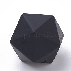 Food Grade Eco-Friendly Silicone Focal Beads, Chewing Beads For Teethers, DIY Nursing Necklaces Making, Icosahedron, Black, 16.5x16.5x16.5mm, Hole: 2mm