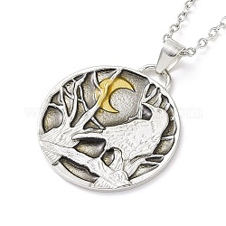 Collana in lega retrò con ciondolo a forma di corvo e luna da donna, argento antico e oro antico, 18.43 pollice (46.8 cm)