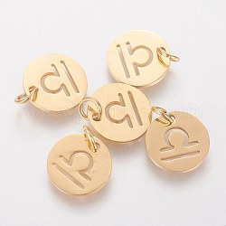 304 Stainless Steel Charms, Flat Round with Constellation/Zodiac Sign, Golden, Libra, 12x1mm, Hole: 3mm
