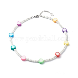 Collane di perline rotonde di perle di vetro per bambini, con perline a forma di cuore in argilla polimerica, colorato, 15.71 pollice (39.9 cm)