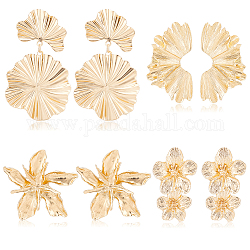 ANATTASOUL 4 Pairs 4 Style Alloy Stud Earrings, Leaf and Flower Drop Earrings, Golden, 46~80x29~49.5mm, 1 Pair/style