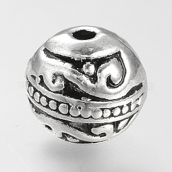 Perles en alliage de style tibétain, sans cadmium et sans plomb, ronde, argent antique, 8mm, Trou: 1.5mm, environ 550 pcs/1000 g