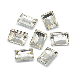 Pointed Back Glass Rhinestone Cabochons, Back Plated, Faceted, Rectangle, Clear, 18x13x5.5mm