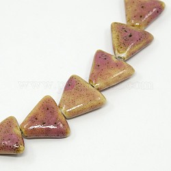 Handmade Fancy Antique Glazed Porcelain Ceramic Triangle Beads Strands, Pearl Pink, 16~18x18x7mm, Hole: 2mm, about 24pcs/strand, 14.96inch