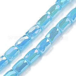 Chapelets de perles en verre imitation jade, de couleur plaquée ab , colonne facettes, bleu ciel, 6x4mm, Trou: 0.8mm, Environ 80 pcs/chapelet, 20.08''~20.47'' (51~52 cm)