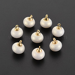 Colgantes de perlas de imitación de plástico abs, con lazo de latón chapado en oro, plano y redondo, blanco cremoso, 12x10mm, agujero: 1.6 mm